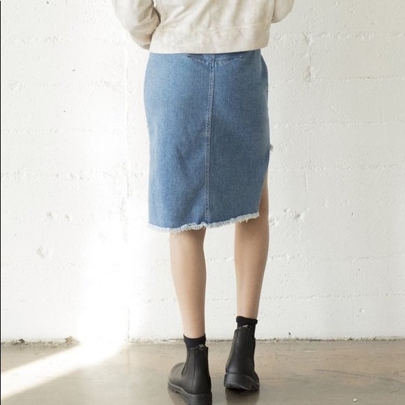 R.G. Kane Raw Hem Cut out Denim Skirt high rise straight a-line - Picture 2 of 12